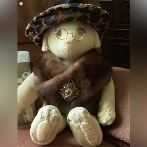 Vintage Plush Bear Posher Handcrafted Repurposed Materials Collectible OOAK